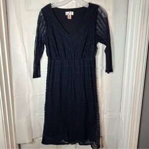 Two Hearts Maternity Dress Size Medium Navy Blue Lacey Lined Holiday Party Vneck